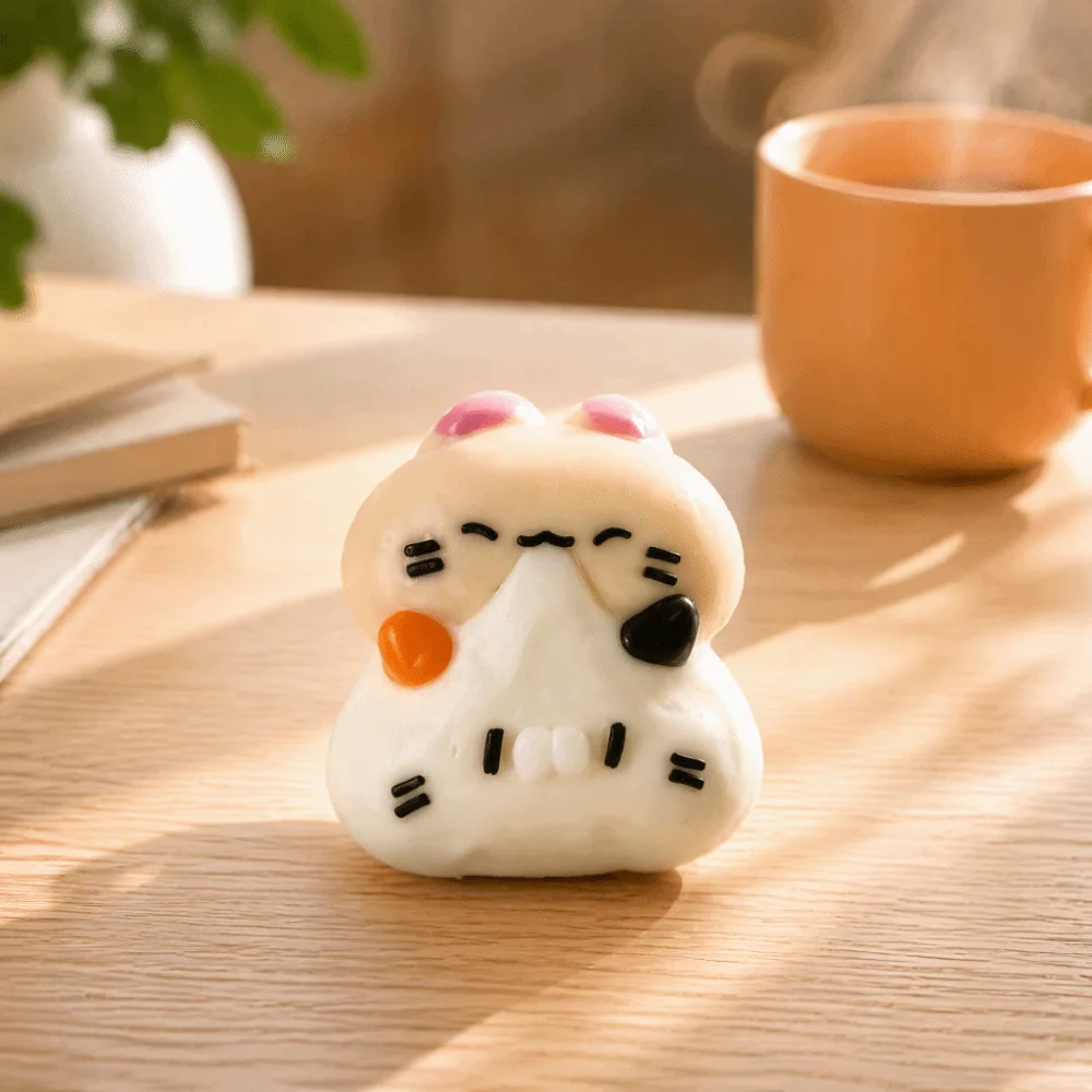 Creative Kitty Cat Shape Squeeze Keychain Food-Grade Silicone Edge-Stitching Style Squishy Pendant Soft Fidget Bag Decoration