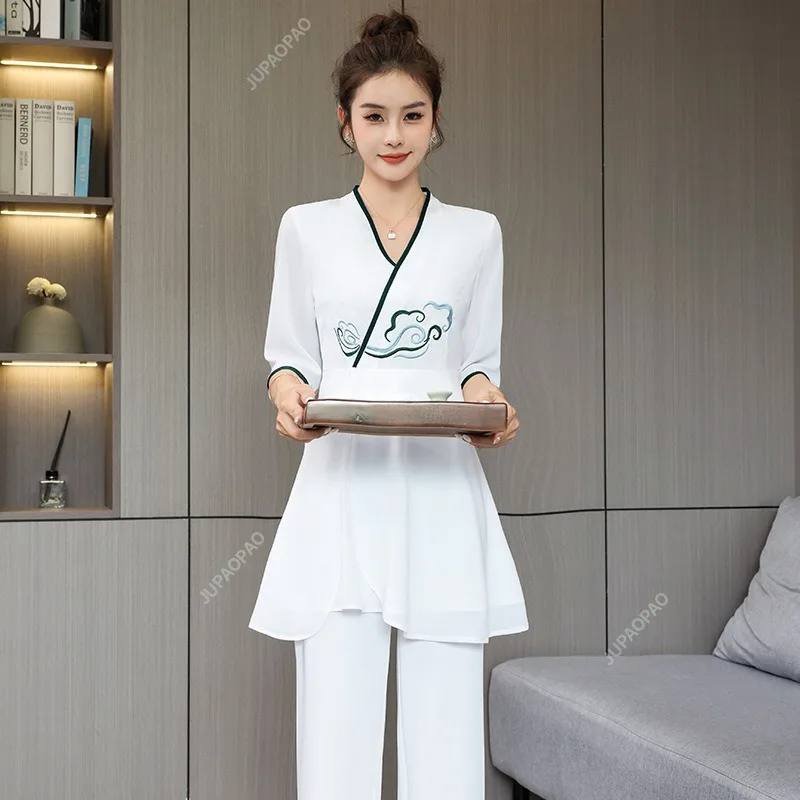 

New Spa Uniforms Women Salon Foot Bath Massage Technician Esthetic Overalls Working Sauna Work Clothes for Female Pants Suit