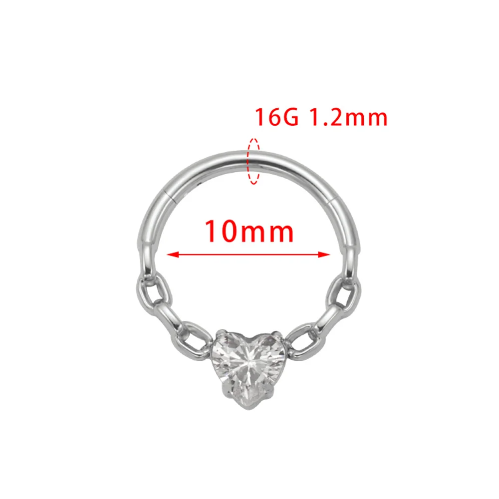 PUTITUP ASTM F136 سبائك التيتانيوم سلسلة على شكل قلب زركونيا الحاجز التوصيل موضة بأكسيد أقراط هيئة ثقب المجوهرات