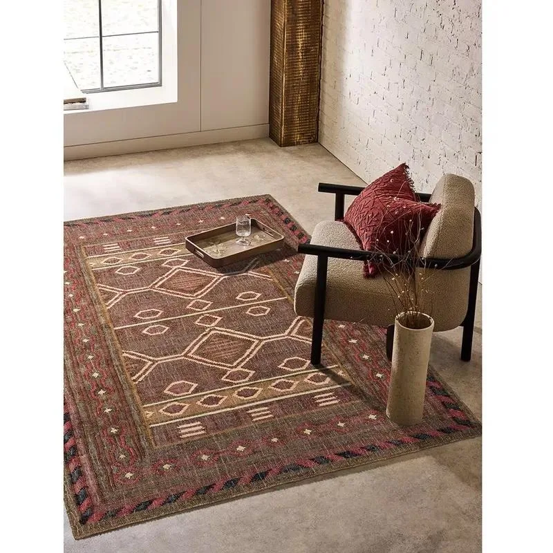 Handcrafted Thin Hemp Carpet Vintage Wabi Sabi Bohemian Classic Double Sided Washable Anti-Stain Floor Mat Made in India