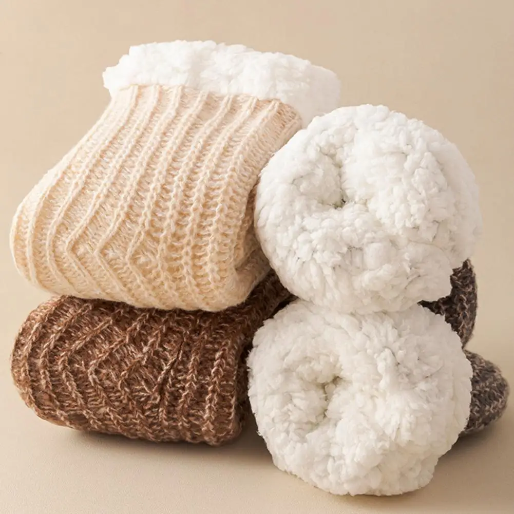 2026 الجوارب تنفس الجوارب الصوف مبطن طاقم الجوارب النعال الدافئة مع عدم الانزلاق السيطرة سميكة غامض المرأة الشتاء الطابق جورب #6
