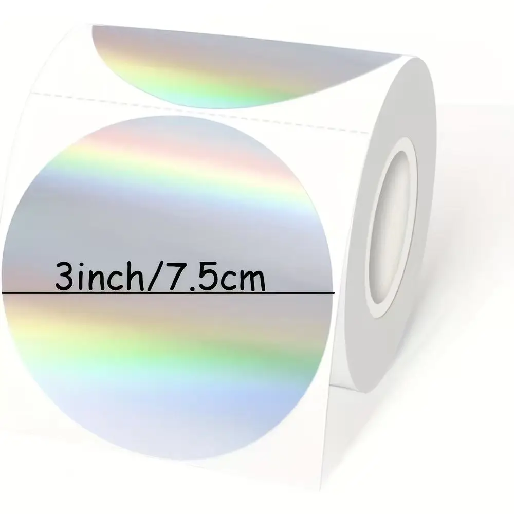200 Stück 3-Zoll Holographische Silberne Direkt-Thermoetiketten, Runde Bedruckbare Regenbogen-Glitzer Thermodrucker-Aufkleber – Detail 2