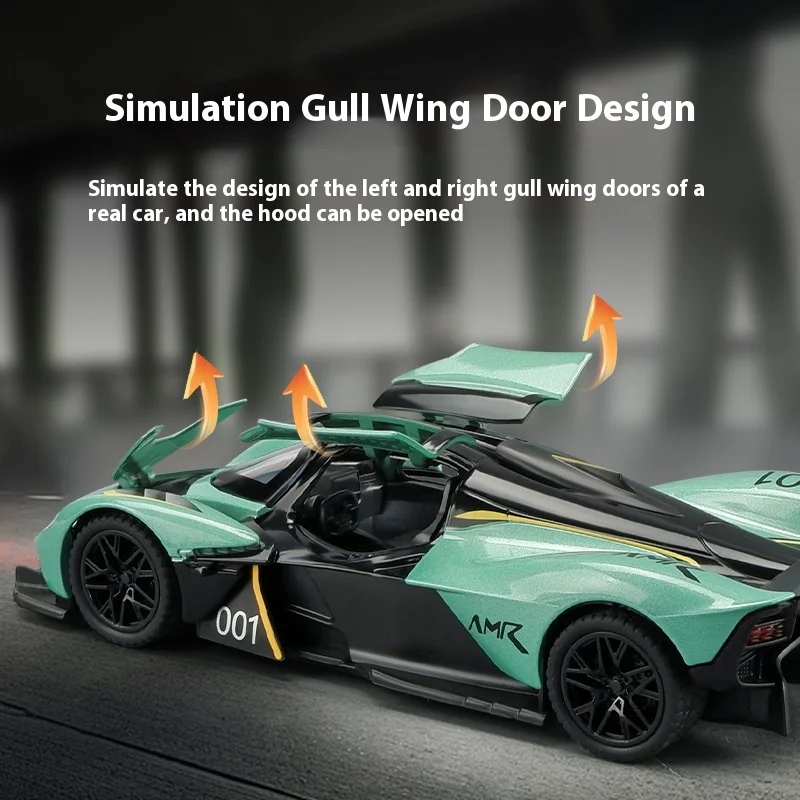 1: 32 Aston Martin Valkyrie Modello di auto sportiva Simulazione Lega Suono e luce Feedback Modello di auto giocattolo per bambini da collezione Orna