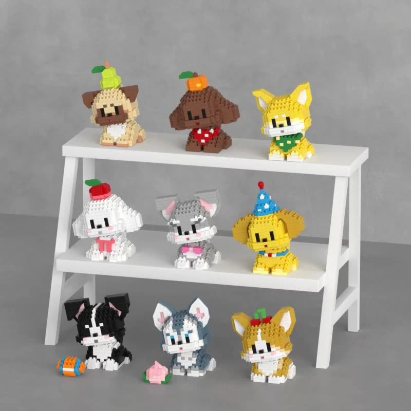 Huiqibao Cute Pet Dog Cat Micro Model Building Blocks Children Mini City Cartoon Animal Bricks Educational Toys Children Gift