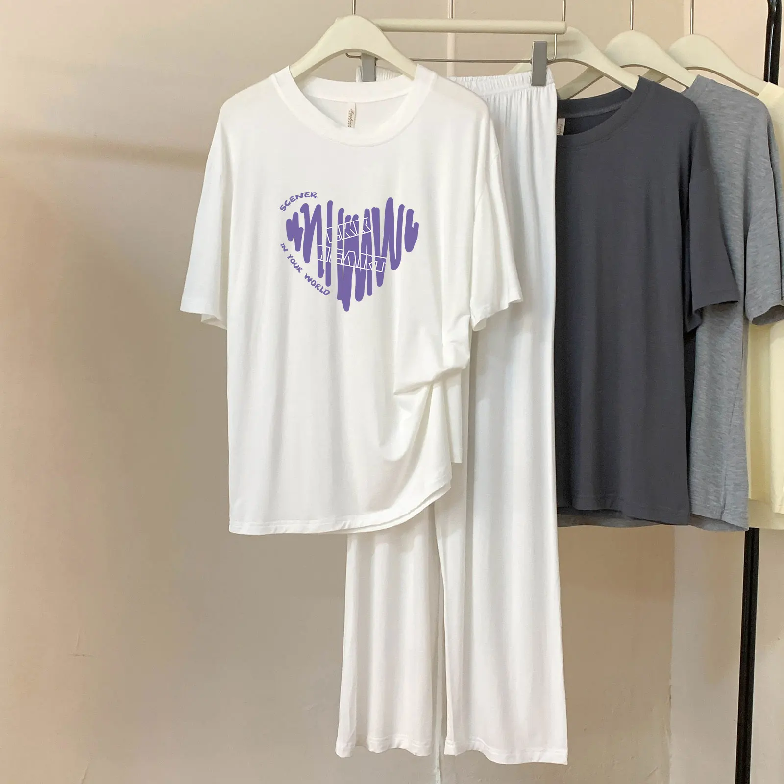 

DC121 # Женский пижамный комплект из двух предметов с короткими рукавами из модала и кролика с мультяшным принтом, весенний комплект