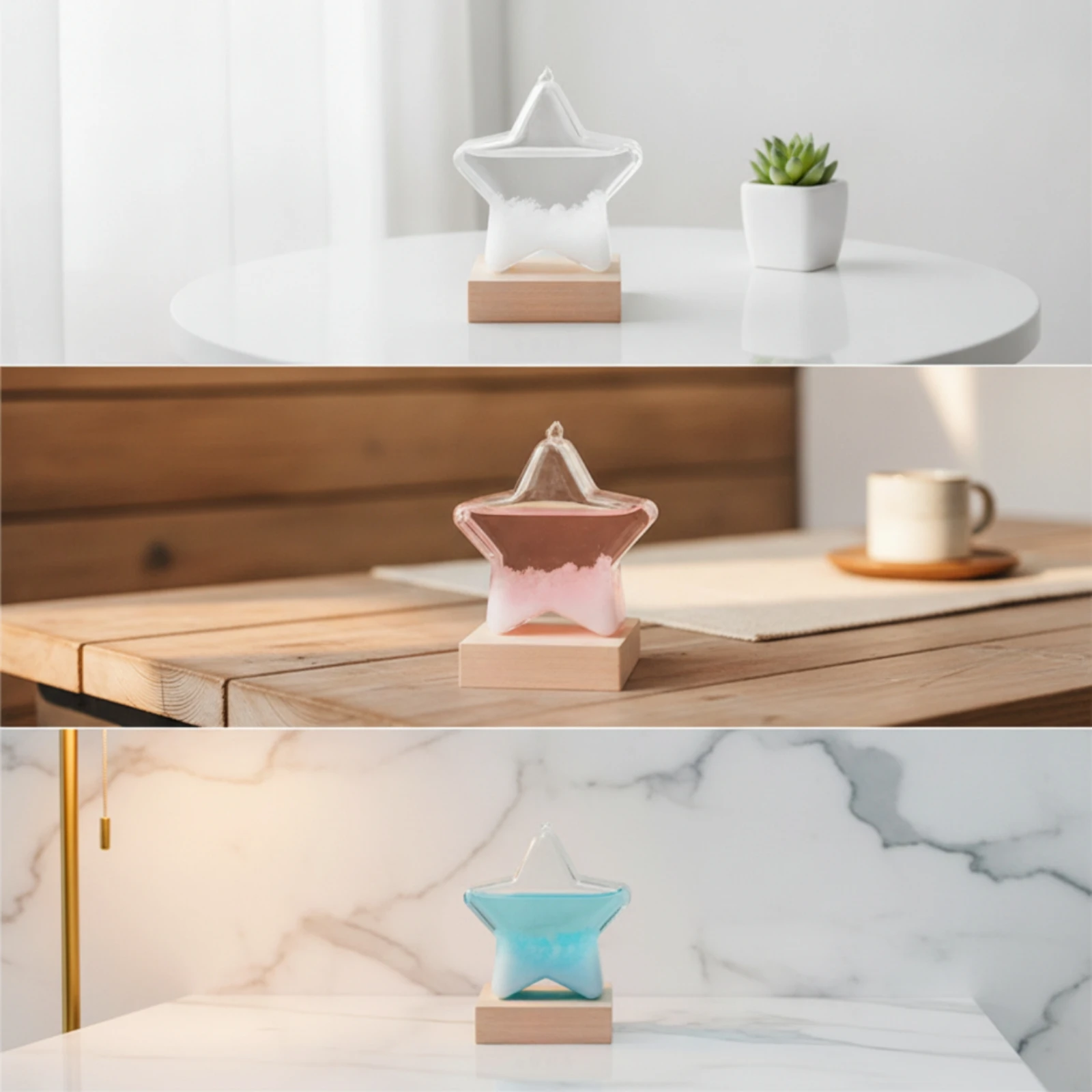 Weather Forecast Bottle Tabletop Storm Glass with Wooden Base Weather Predictor Bottle Decorative Decor Stylish for Adults, Desk
