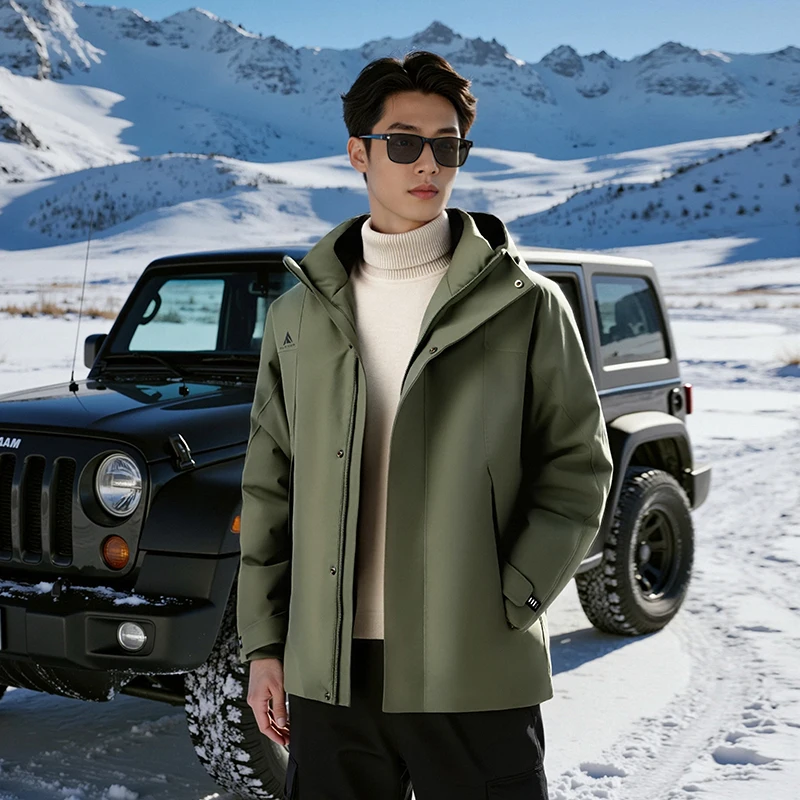 

High Brand 90% White Duck Down Jacket Men 2025 Winter Outdoor Climb Down Coat Hood Wind-proof Warm Padded Zipper Jackets