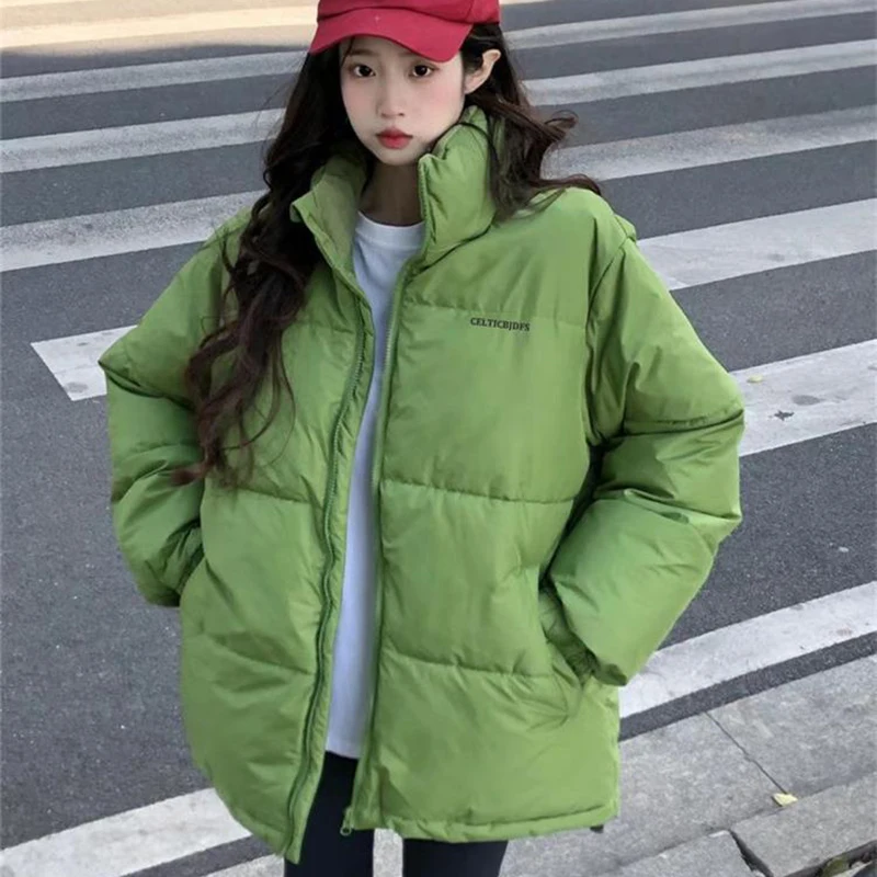 

Vintage Avocado Green Down Cotton Coat Women's Winter Fashion Cotton-Padded Jacket light New Long Sleeve Loose Windproof Outwear