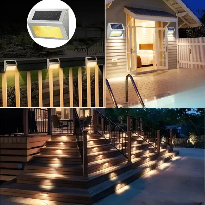 Solar Lights LED Stainless Steel Outdoor Deck Lights Solar Powered Waterproof Step Light for Outside Backyard Fence Stair