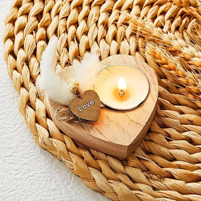 1 Stück Holz-Liebeskerzen, Kerzenhalter, Jubiläumsgeschenke, Holzkerzen mit Trockenblumen, Thanksgiving- und Valentinstagsgeschenke