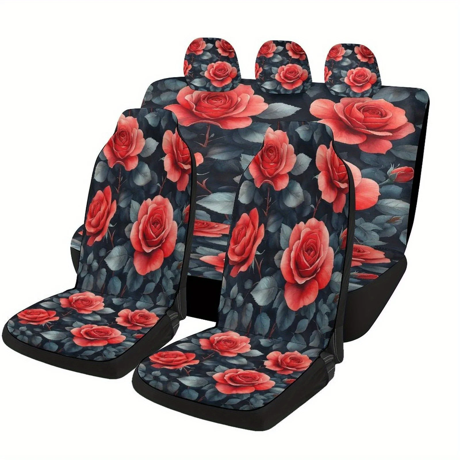 

Retro Gothic Rose Themed Car Seat Covers Set For Most Cars, Decorative Fashionable High-quality Car Seat Protector Covers Full S