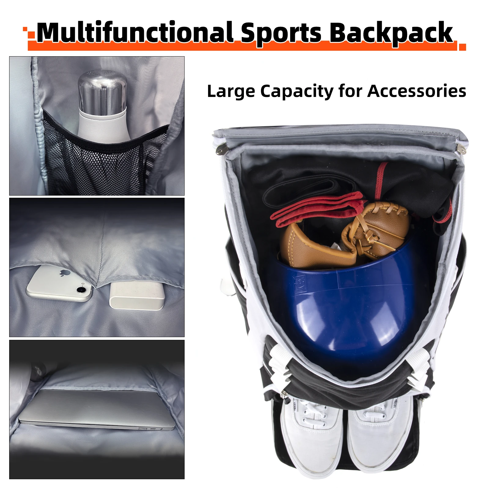 TPAID Baseball Backpack Large Capacity 20.5 inch Sport Bag Softball Sports Training with Shoes Compartment Youth Adult