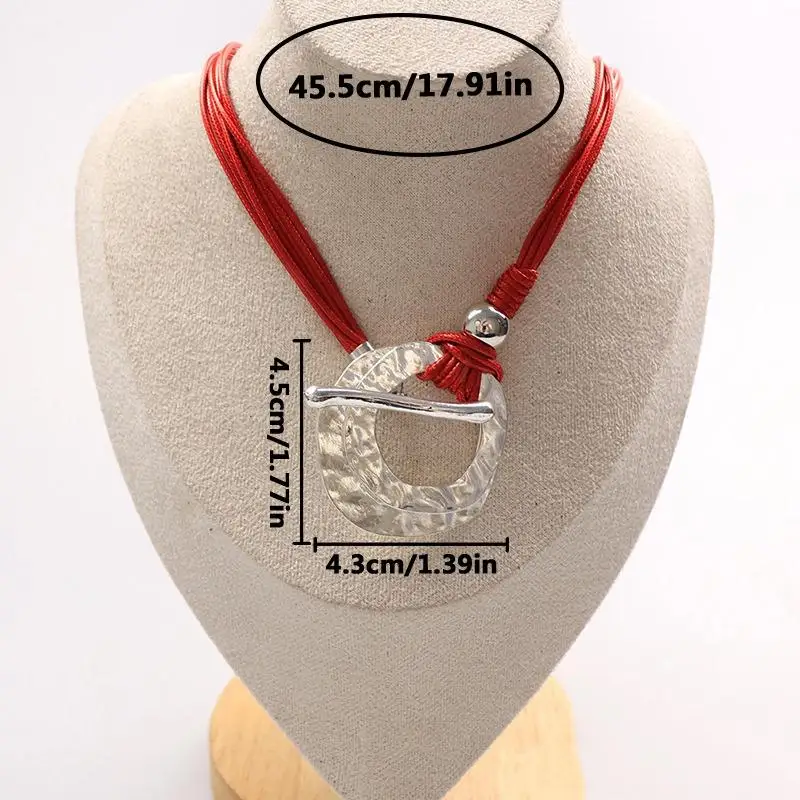 الرجعية البوهيمي العرقية نمط غير النظامية دائرة OT مشبك شكل قلادة قلادة حبل من الجلد الأحمر لافتة للنظر مجوهرات الحفلات هدية