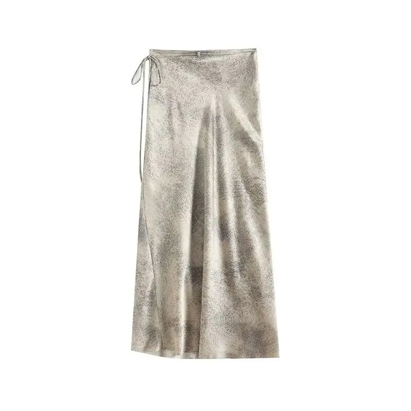 Ele – jupe mi-longue trapèze en Satin imprimé pour femmes, jupe taille haute, nouvelle collection été 2024