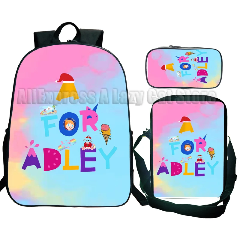 A for Adley Secondary School Bags Rainbow Unicorn Ice Cream 3pcs Children's Primary Backpacks with Pen Case Small Shoulder Bags