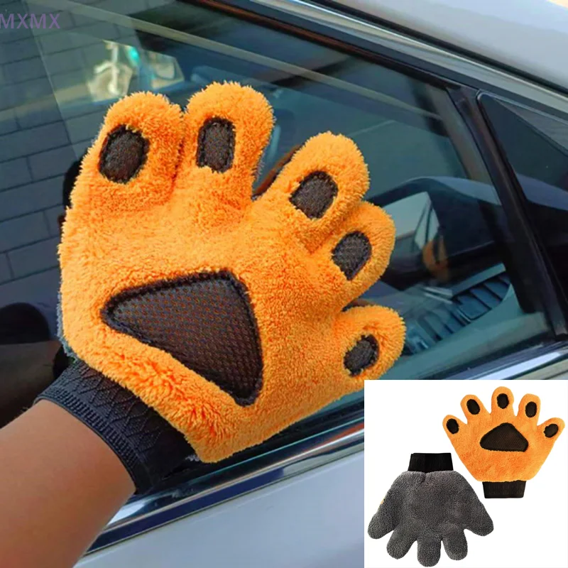 1Pcs 5-Finger Soft Coral Fleece Car Washing Glove Quick-Drying Chenille Cleaning Towles For Motorbike Auto Styling Rags