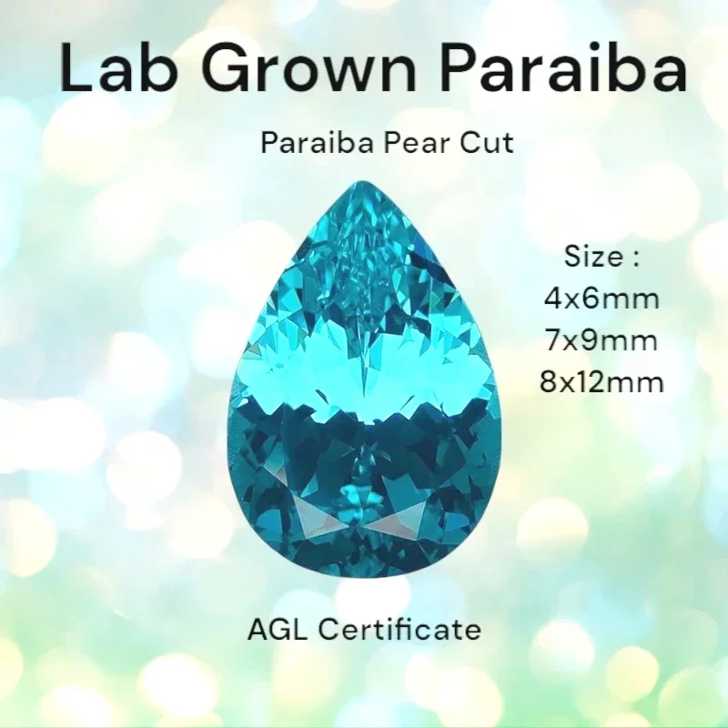 

Paraiba Pear Cut Lab Grown VVS1 Loose Gemstone For Ring Earrings Jewelry Making Selectable AGL Certificate