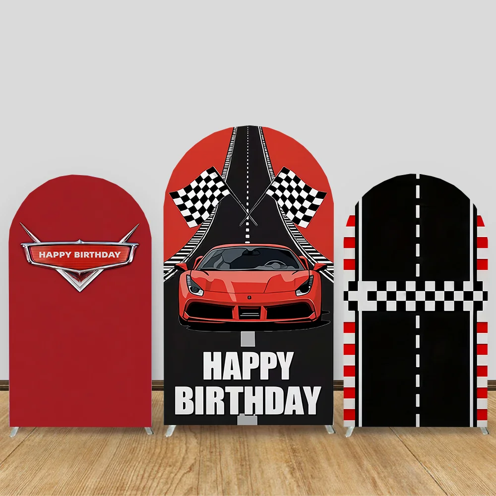 

Custom 2-Sided Racing Theme FAST ONE Boys Birthday Party Baby Shower Covers Chiara Arch Wall Background Decor Backdrop
