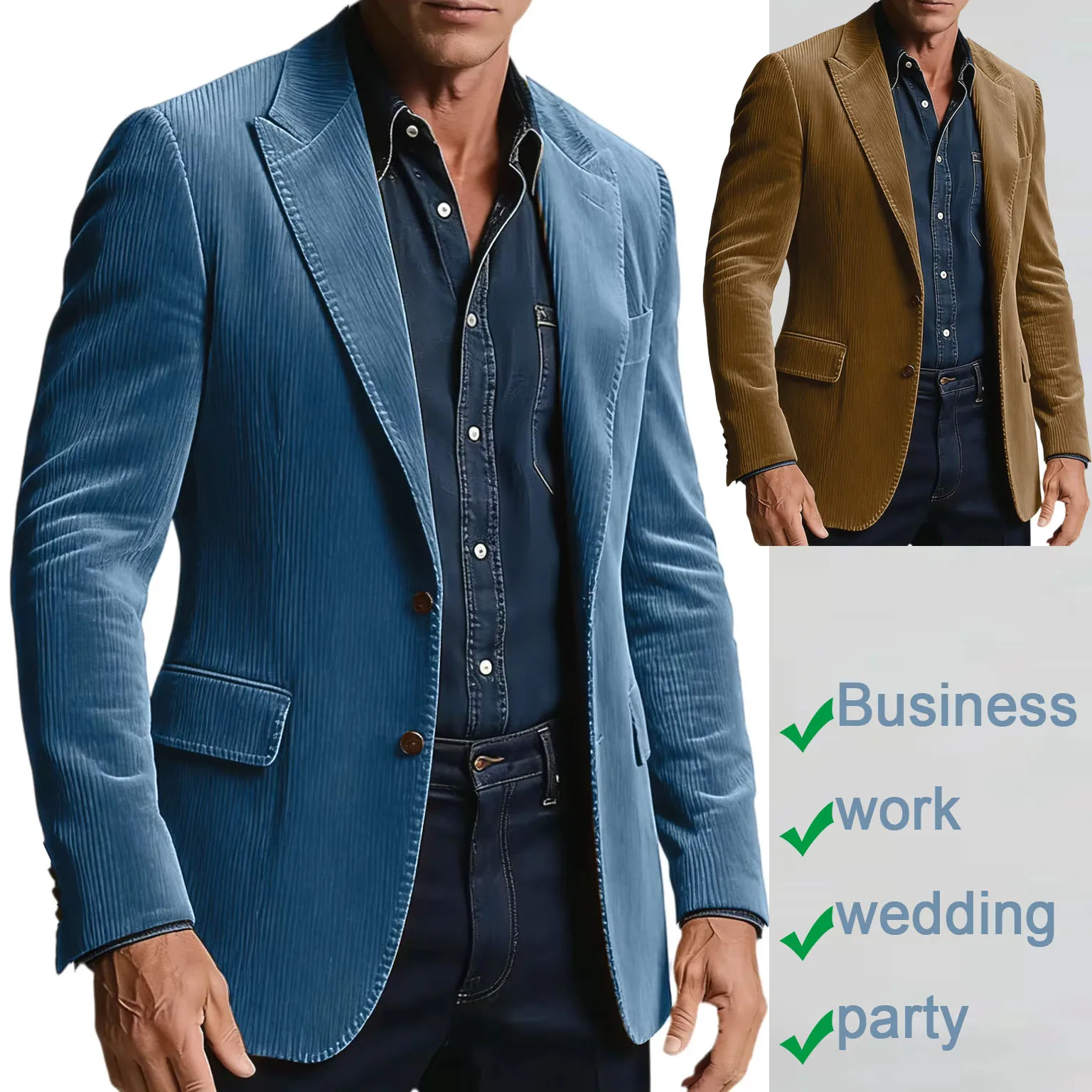 

Luxe Corduroy Blazer for Men Slim Fit Double Breasted Groom Suit Jacket Autumn Winter Wedding Dinner Prom Tuxedo Suit Coat