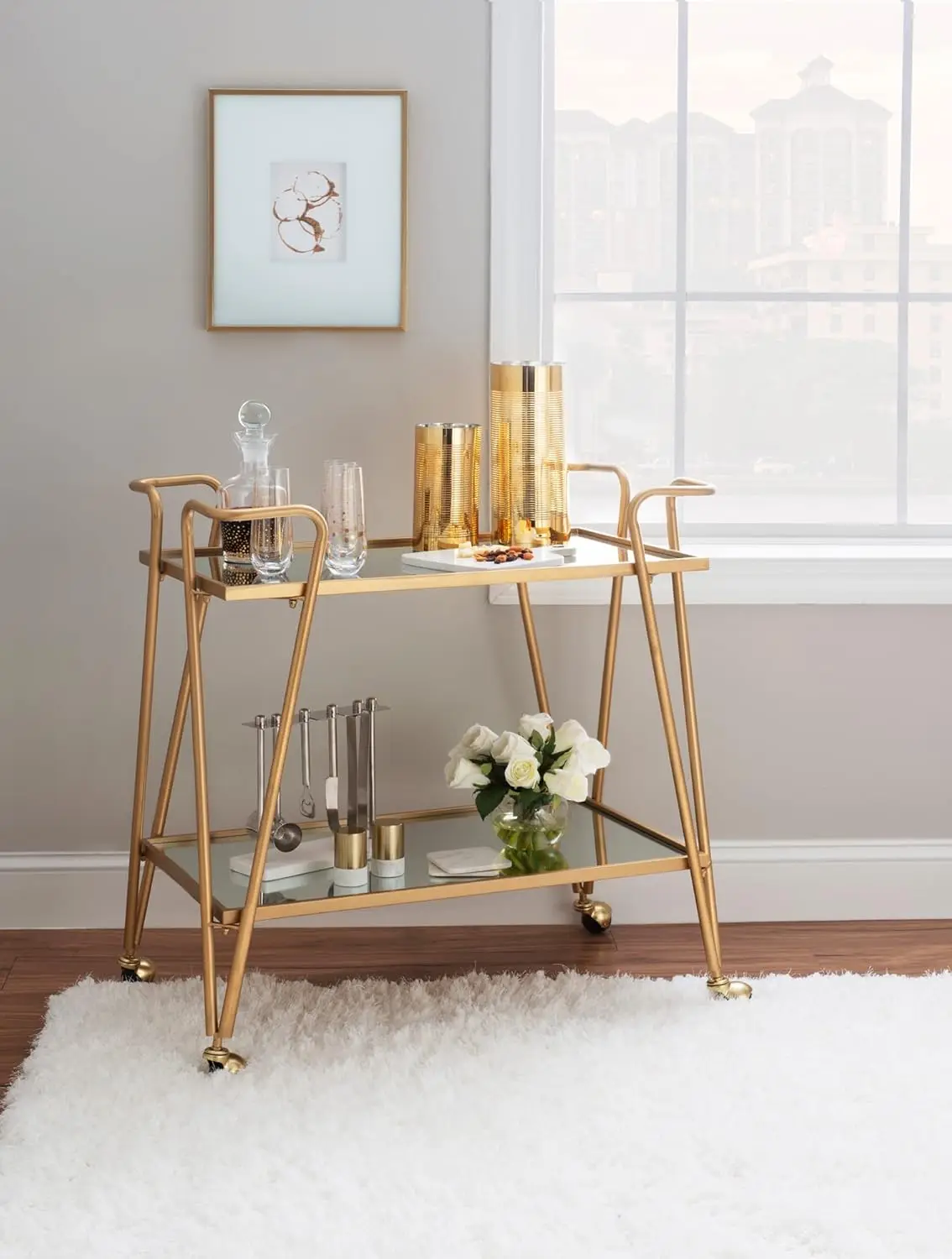 Gina Mid-Century Bar Cart, Gold