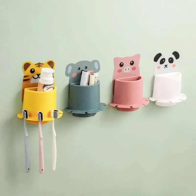 Multifunctional Toothbrush Holder Storage Box Cartoon Toiletries Wall Suction Type Bathroom Toothbrush Box Toilet Accessories