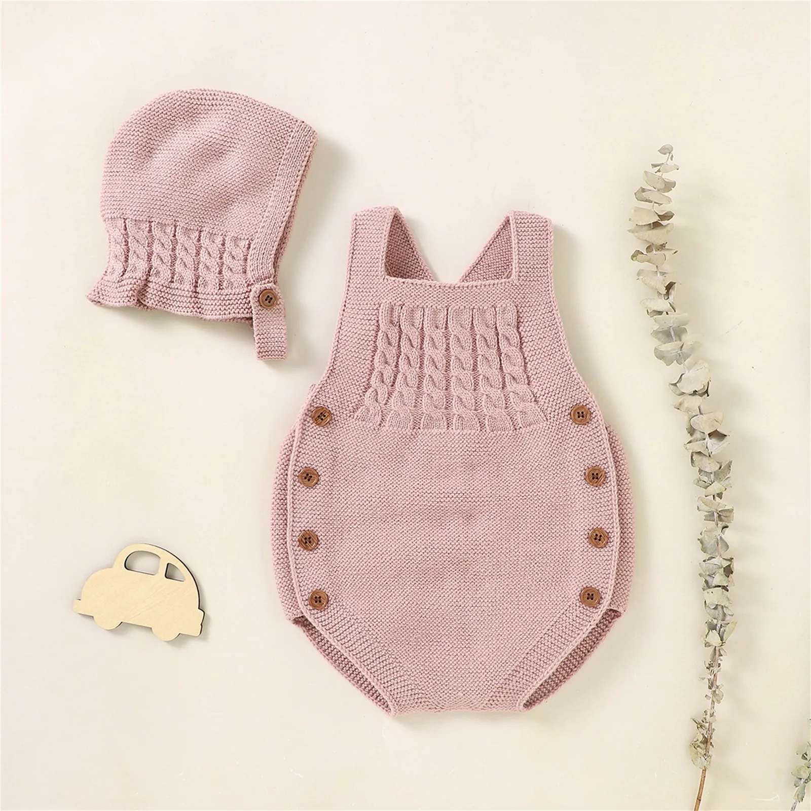 Baby Rompers Newborn Sleeveless Knitted Strap Jumpsuits With Hat One Piece Infant Kids Boy Girl Overalls Children Clothes 0-18M