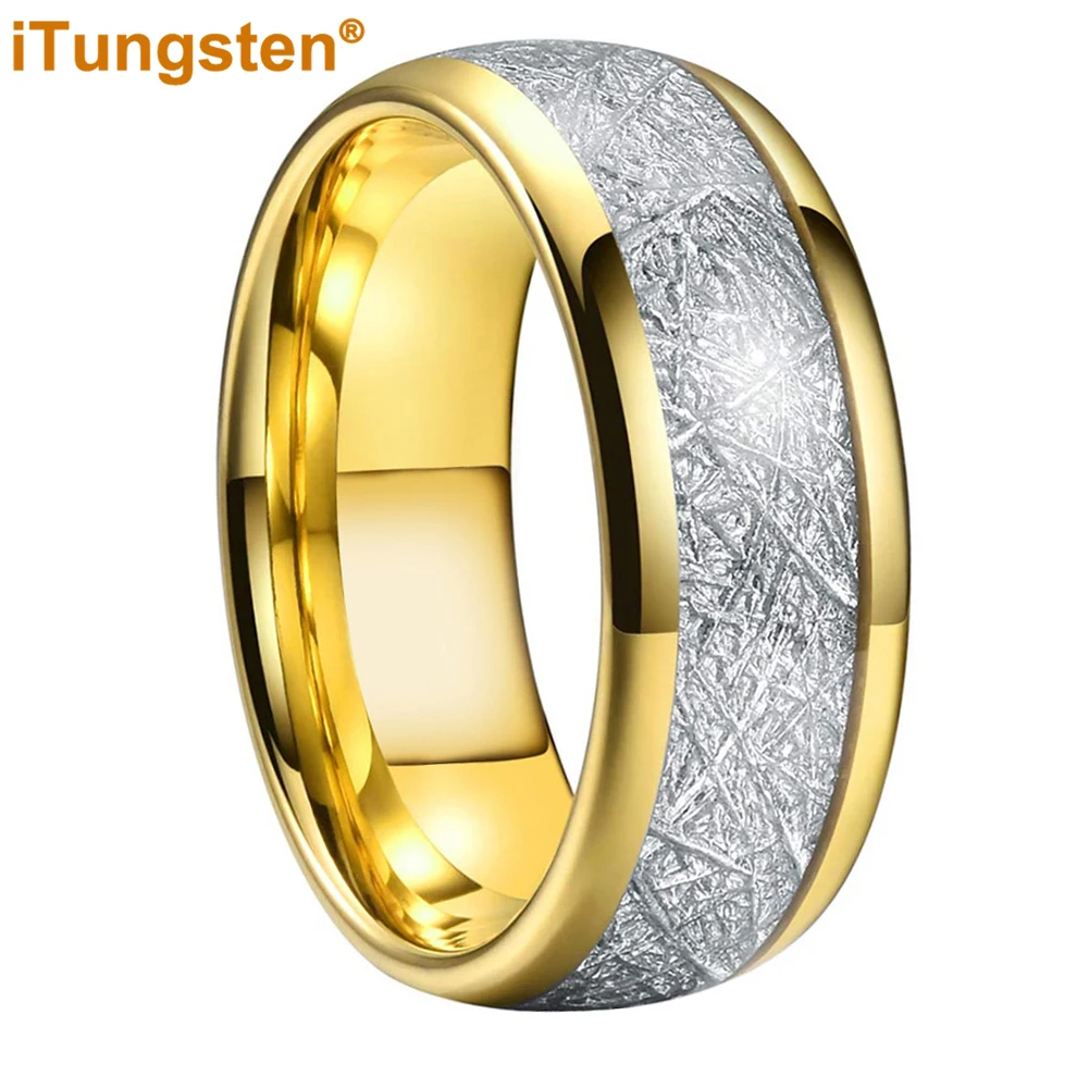 iTungsten 6mm 8mm Tungsten Carbide Finger Ring for Men Women Engagement Wedding Band Meteorite Inlay Fashion Jewelry