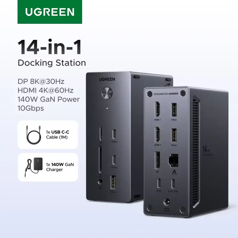 Brand For UGREEN 14-in-1 USB HUB Docking Station Type-C to 4K120Hz DP 4K60Hz 2xHDMI SD/TF RJ45 10Gbps USB-A/C PD Charging DC