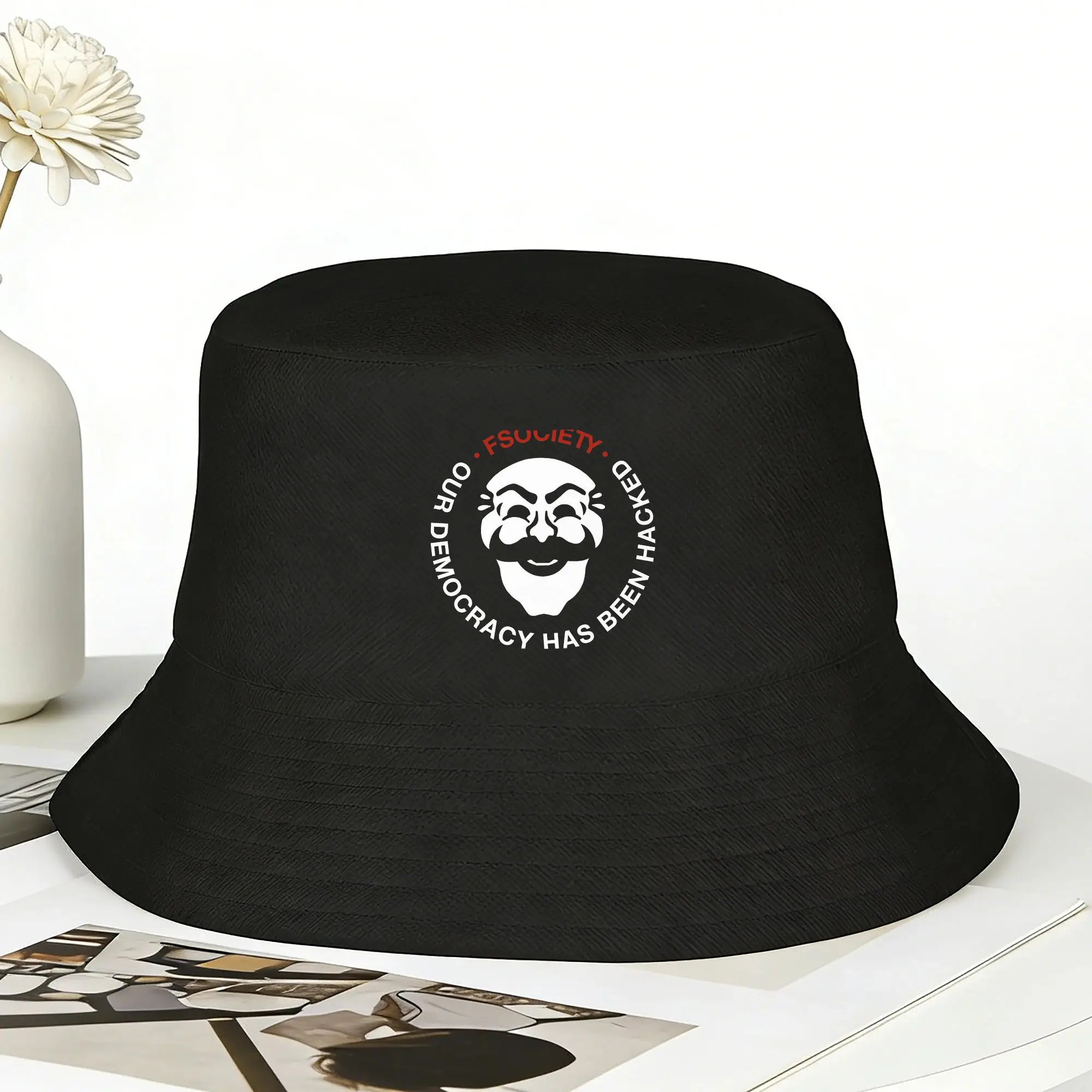Hacked Democracy Bucket Hat Summer  Vintage Fisherman Hats For Women Foldable Hunting Caps Hip Hop Custom Sun Hats