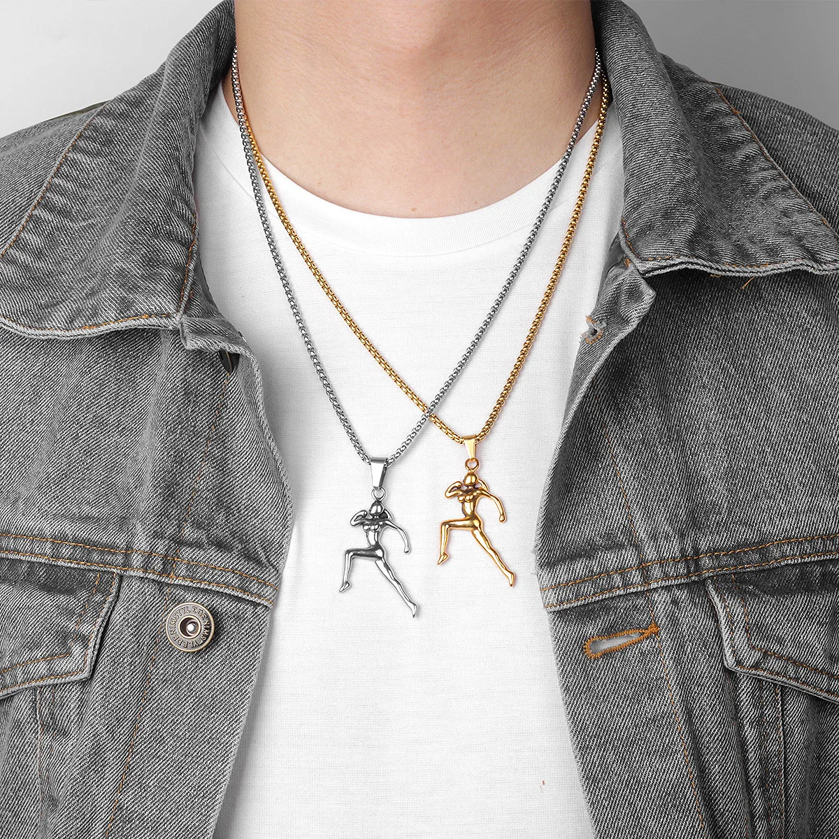 Runner Fitness Bodybuilding Men Necklaces Pendants Chain Punk for Boy Male Stainless Steel Jewelry Creativity Gift Wholesale