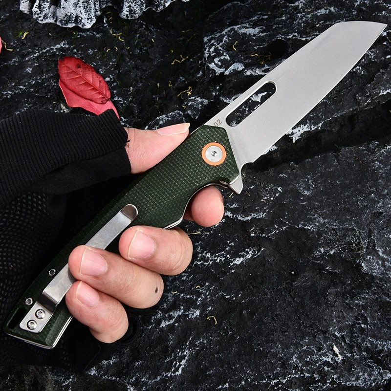 Personalized popular high-end linen handle D2 steel folding outdoor folding knife portable outdoor knife