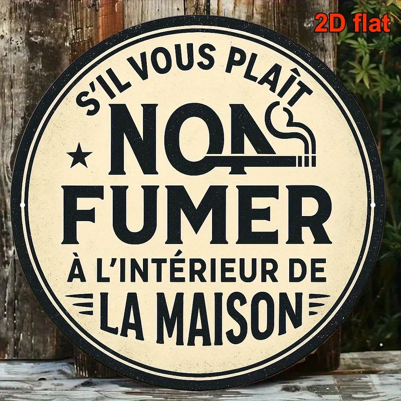 Vintage No Smoking Sign, Round Aluminum Wall Hanging with 'No Smoking' And 'Sil Vous Plaît Ne Fumez Pas' Text, Suitable for Home