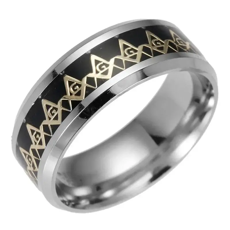 

Luminus Stainless Steel Vintage Men Ring Free Mason Freemasonry Masonic AG Retro Punk Silver Color Titanium Male Jewelry
