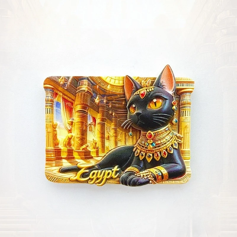 

Egypt Black Cat Fridge Magnet - Mystical 3D Pillar & Necklace Souvenir Unique Ancient Egyptian Gift for Travel & Bohemian Decor