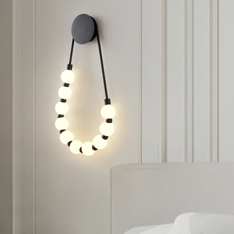 

Art Deco Necklace LED Wall Lamp Gold Black Metal White Acrylic Ball Lighting Sconce For Foyer Bedside Aisle Corridor