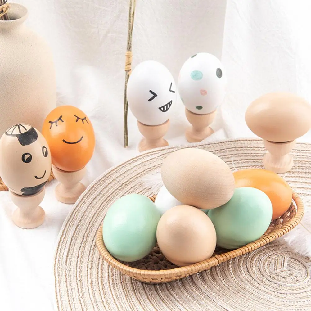 8 pezzi di uova simulate in legno simulazione pasquale giocattolo finto puntelli decorazione di pollo per feste per bambini