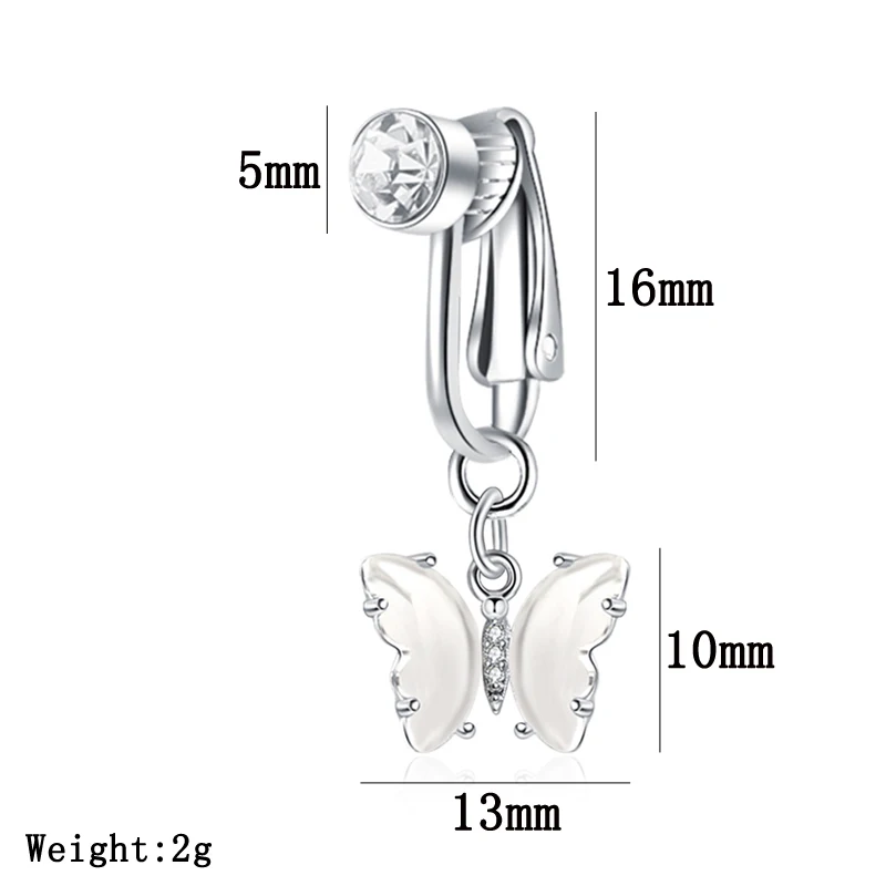 Moon shaped zircon butterfly fake navel nail navel ring spicy girl dancing navel accessory ear clip dual-use