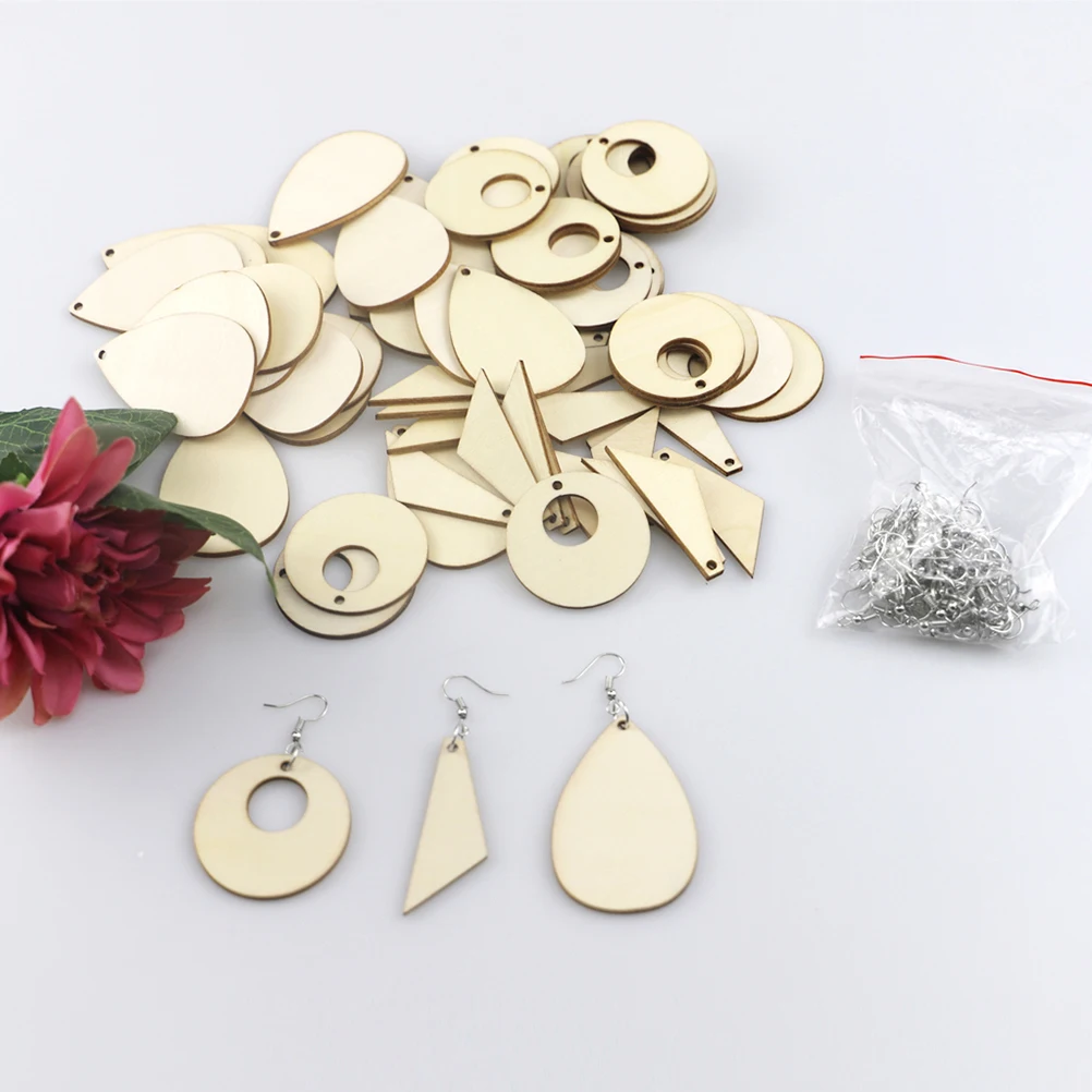 

60pcs Wooden Diy Earrings Accessories Unfinished Pendants For Jewelry Making Unpolished Eardrops Handmade Craft Creative Family