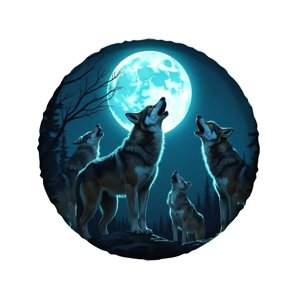 Wild Moonlit Wolf Call Theme Tire Cover - High-Quality Polyester Material, HD Artistic Printing With Long Lasting Vibrant Colors