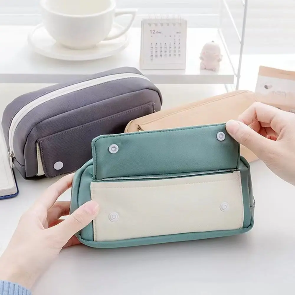

Simple Large Capacity Student Pencil Case INS Flip Style Simple Pencil Pouch Morandi Color Canvas Gel Pen Organizer Girl