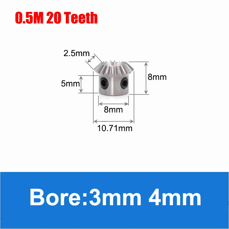 1pc 1:1 Bevel Gear 0.5 Mod 20/25/30 Teeth Bore 3/4/5/6mm Gear 90 Degrees Meshing Angle Steel Gears 45# Steel