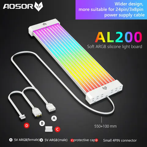 COOLMOON AOSOR AL200/AL300 RGB-lampremsa PC-bakgrundsbelysning 56 LED-lampor 5V ARGB Aura Sync Böjbar DIY för 24-pins moderkort PC-chassi 8 best sales sval måne - №6