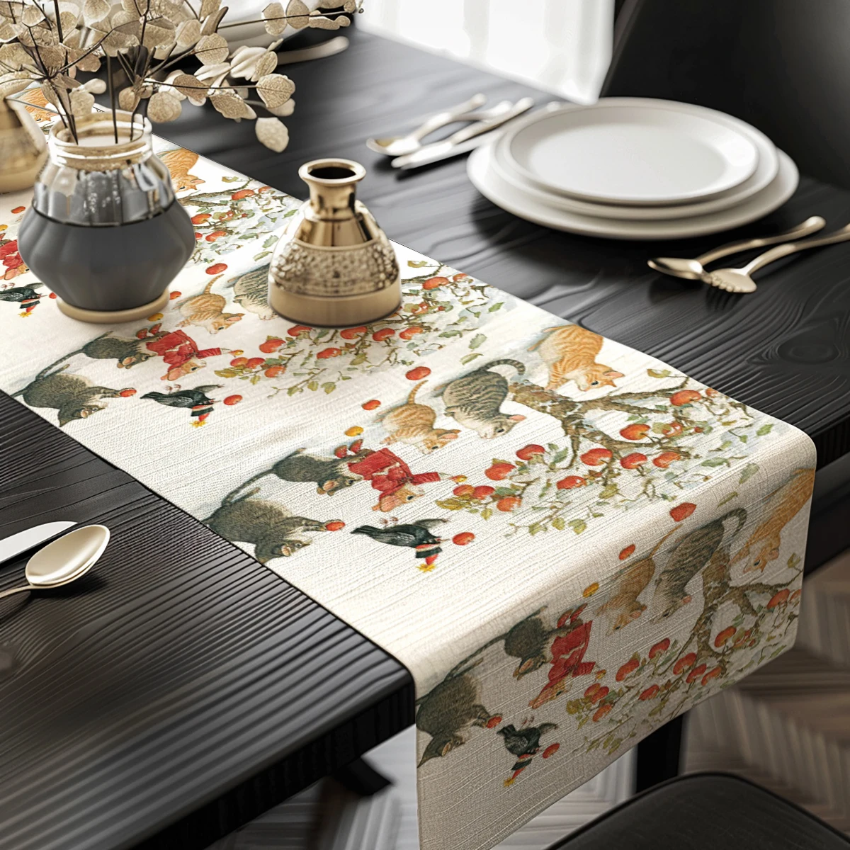 Apple Tree Catbird Table Runners Tablecloth Home Decoration Dining Tables Table Runner Wedding Party Tablecover