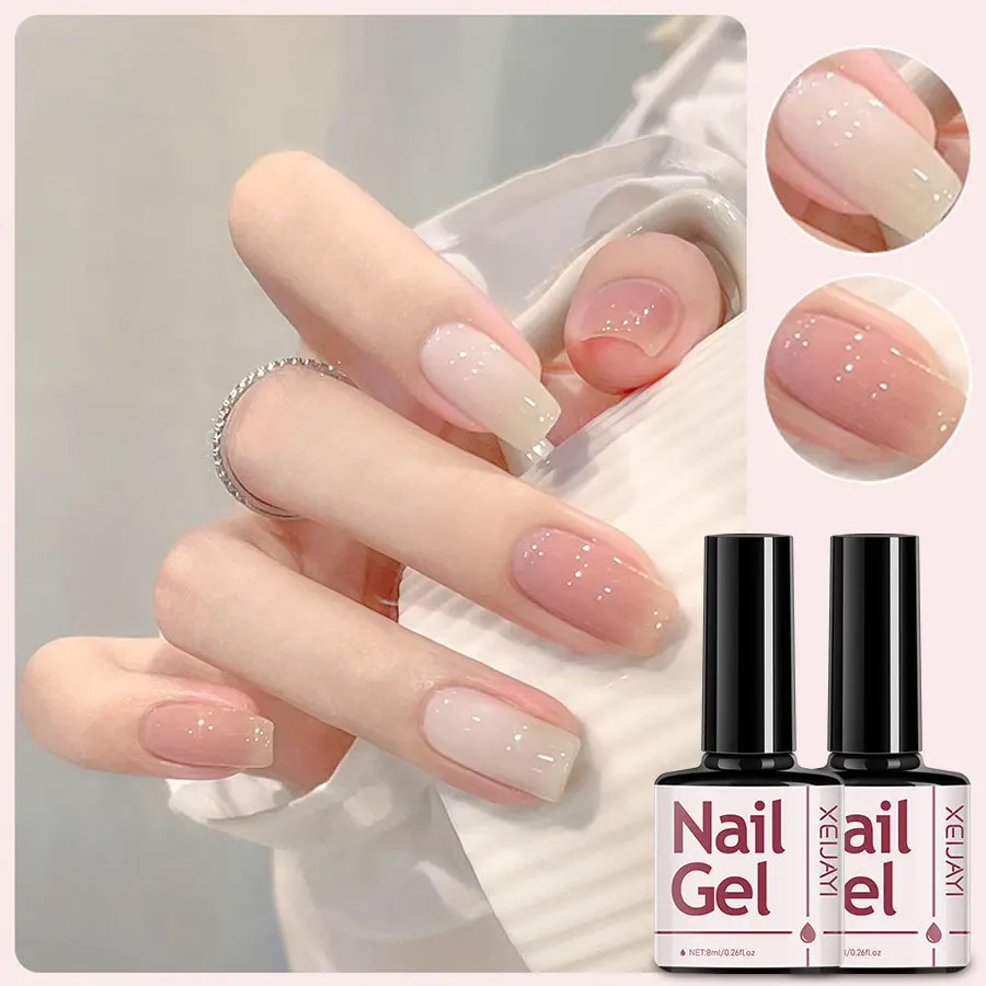 2pcs/set Jelly Milk White Gel Nail Polish Pink Thermo Gel Polish Semi Permanent Soak Off UV LED Nail Art Gel Polish Varnish #