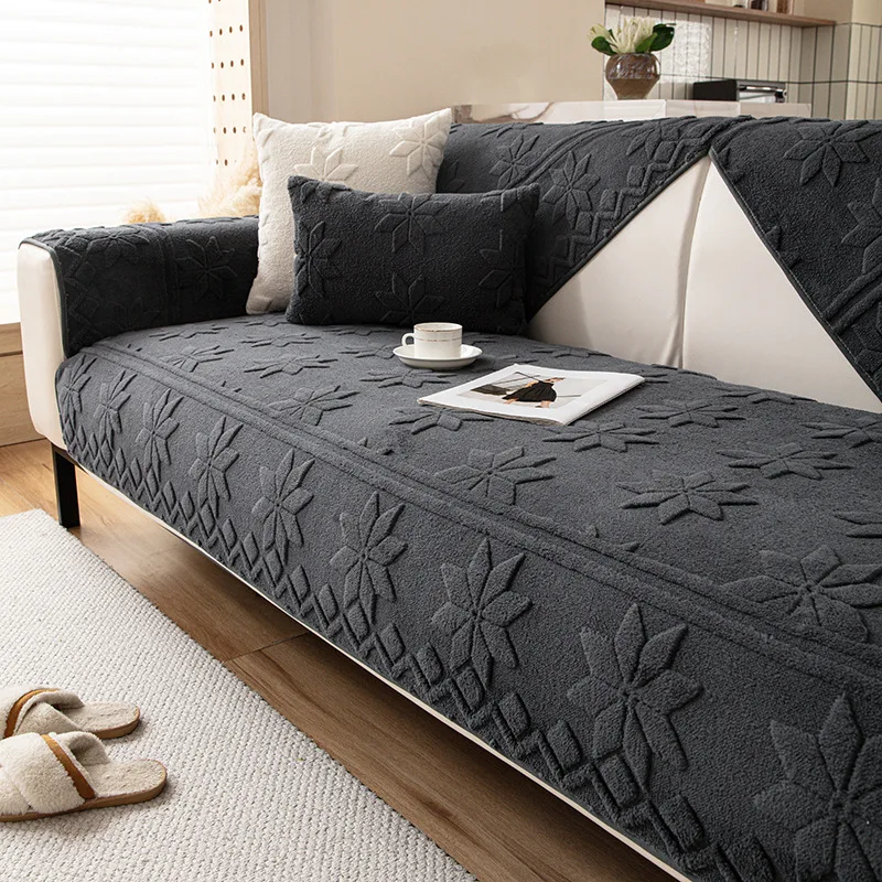 All-Season Jacquard Velvet Sofa Cushion Anti-Slip One-Piece Straight-Row Living Room Seat Pad with Dust Cover Cloth