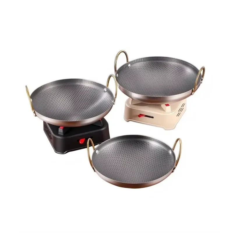 Commercial Black Stainless Steel Honeycomb Non Stick Hot Pot Small Seafood Cooking Pan With Alcohol Stove For Restaurant Use
