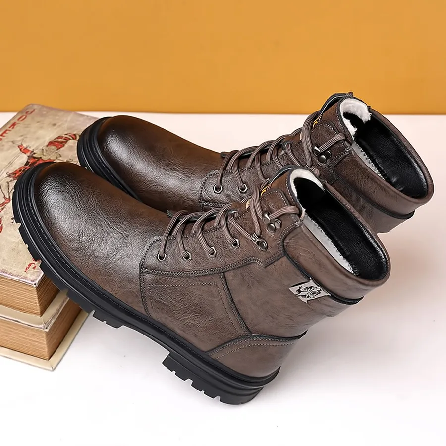 Herren-Winterstiefeletten, Schnürstiefel mit hohem Schaft und verstellbarer Schnalle, strapazierfähige Sohle für Wanderungen und Freizeitkleidung. – Detail 4