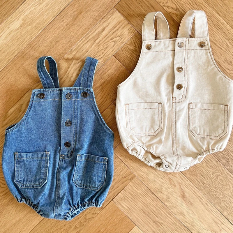 

Summer Baby Clothing Denim Rompers Toddler Newborn Baby Boys Girls Sleeveless Button Pocket Rompers Jumpsuits Casual Outfits