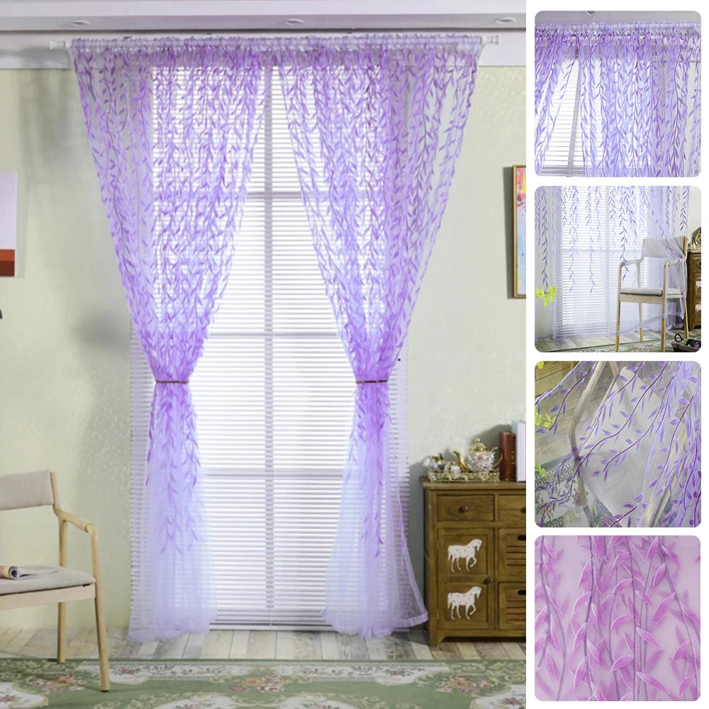 Tulle Curtains for Living Room Living Room Bedroom Kitchen Green Leaf Sheer Curtain Cortinas Para Cocina Cortinas Rusticas 창문 커튼