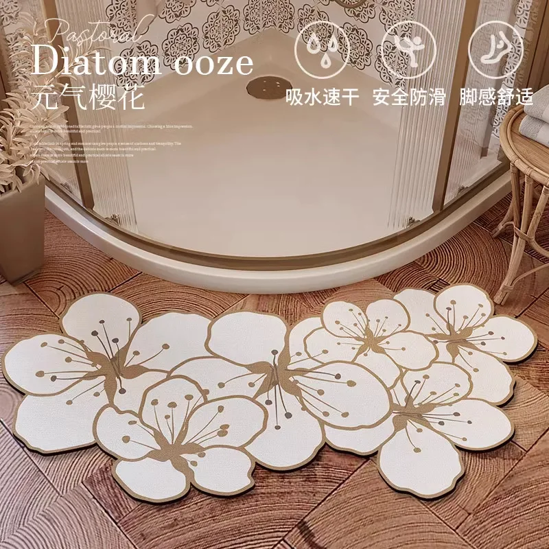 

Super Absorbent Floral Bath Mat Quick Drying Bathroom Floor Rug Non-slip Entrance Doormat Nappa Skin Toilet Carpet Home Decor